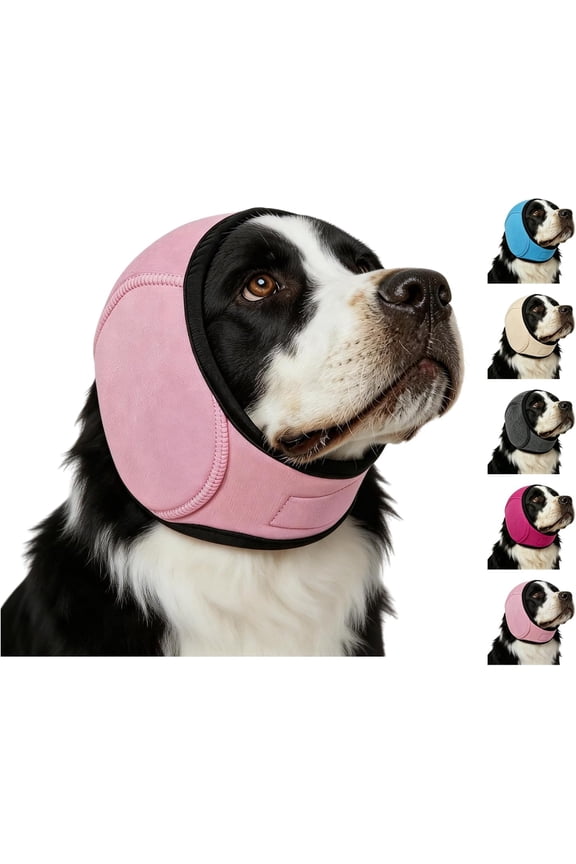 Versatile Use Dog Ear Muffs, Reduces Stress During Loud Noises with Breathable Stretchable Fabric (Pink,Medium)