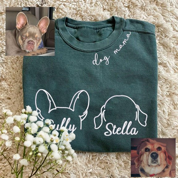 Dog Ear Outline Embroidered Sweatshirt Gift for Pet Lover