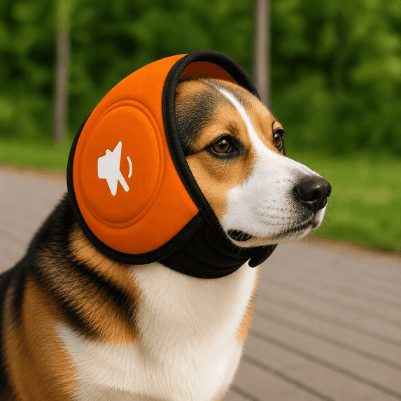 Dog Ear Protectors with Noise Cancellation | Elastic Wrap with Sound Insulation - Elastic Hearing Protection for Dogs - For Noise Blocking, Calming, Winter, Bathing, Drying. Orange L