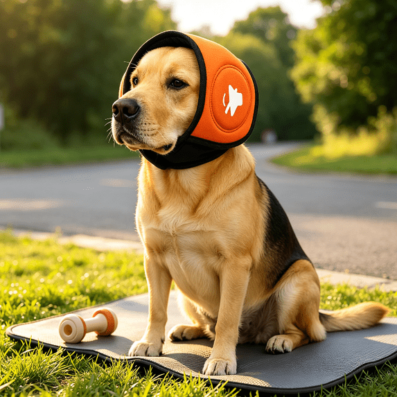 Dog Ear Protectors with Noise Cancellation | Elastic Wrap with Sound Insulation - Elastic Hearing Protection for Dogs - For Noise Blocking, Calming, Winter, Bathing, Drying. Orange L
