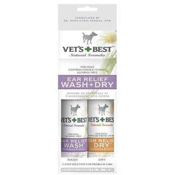 Dog Ear Relief 2 Steps Wash & Dry Combo Kit Soothing Chamomile No Scratching 4oz