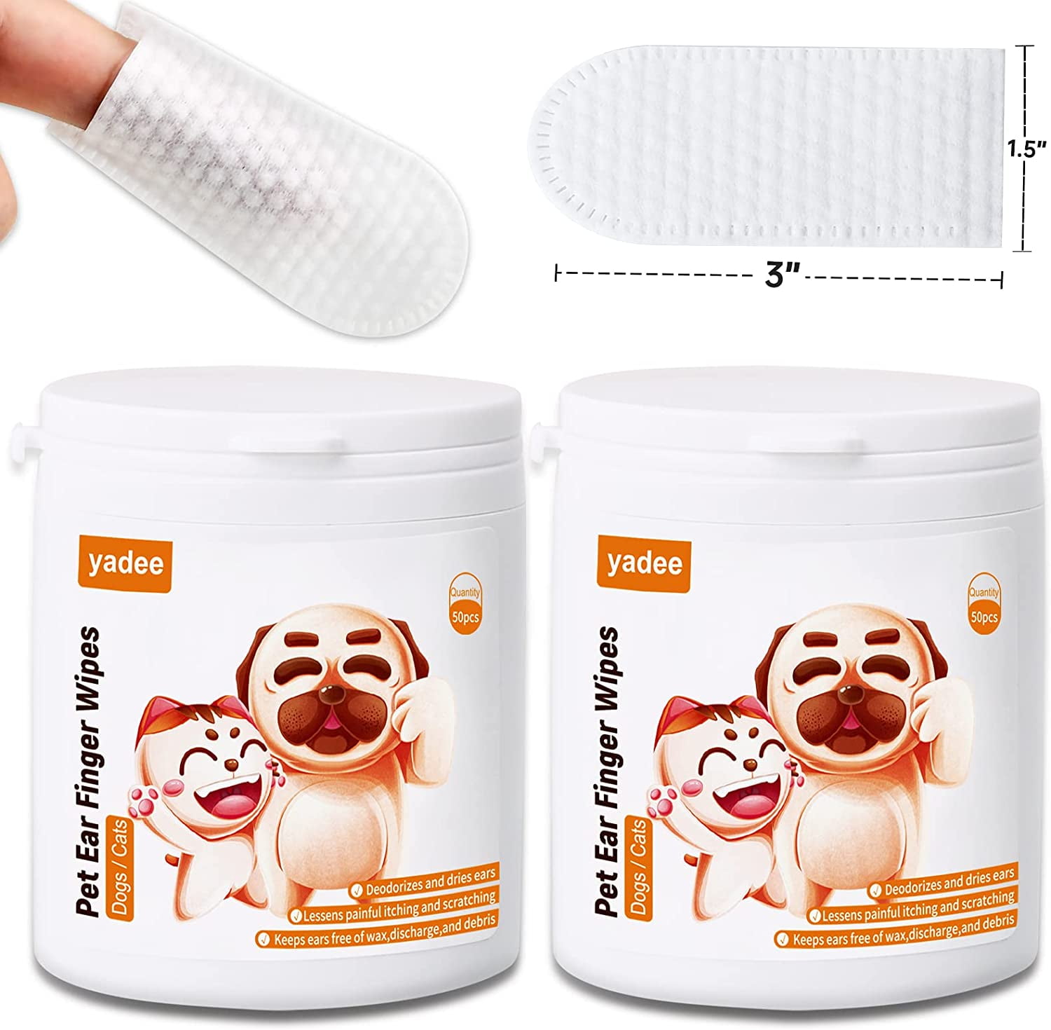 Dog Ear Wipes, Dog Ear Cleaner Finger Wipes for Dogs and Cats, 100