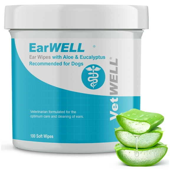 Dog Ear Wipes - Otic Cleaning Wipes for Infections and Controlling Ear Infections and Ear Odor in Pets - EarWELL by VetWELL - 100 Count