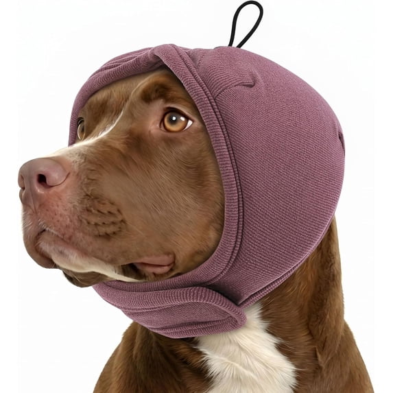Dog Ear Wrap Noise Protection, No Shake Dog Muffs & Head Wrap, Thick Noise Cancelling Ear Cover for Anxiety Relief, Adjustable Calming Hoodie for Thunder, Firework, Grooming(Red,L)