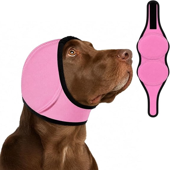Dog Ear Wrap Noise Protection Waterproof Elastic Pink L Anxiety Relief Grooming Snood for Large Dogs (k)