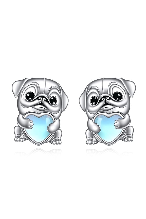 Dog Earrings Sterling Silver Labrador Dog Stud Earrings Moonstone Heart Jewelry Gifts for Women