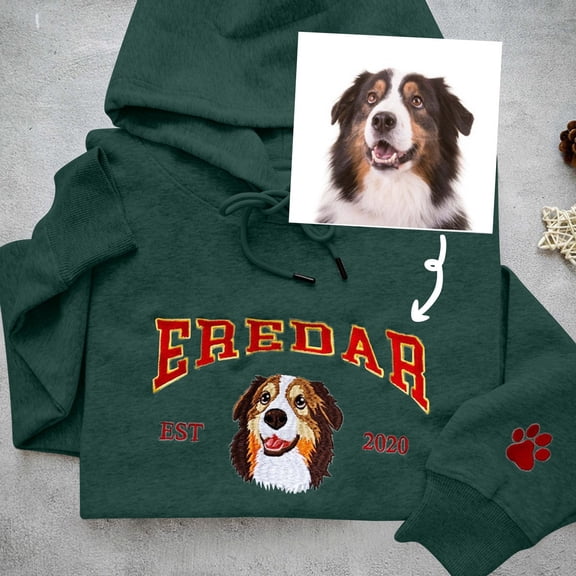 Dog Embroidery Hoodie Custom Pet Photo Sweatshirt Mom DIY Design Dogs Sweatshirt Tunic Jacket Womens Hoodie with Zipper Zip up Hooded Sweatshirt Women Sweaters Women Sleep Hoodie Sweatshirt Women