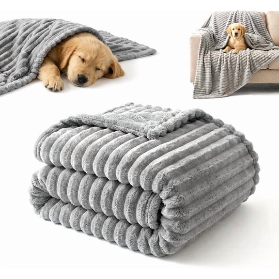 Dog Emotional Support Blanket, Calming Security Blanket for Pets, Faux Rabbit Fur Plush Soft Comfortable for Crate, Sofa, Kennel, and Travel (1 Pc, Grey)