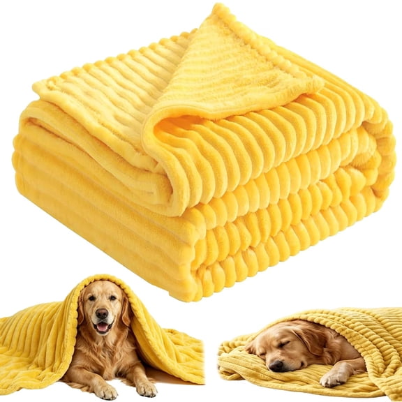 Dog Emotional Support Blanket Yellow Calming Blankets, Washable High Visibility Dog Blankets, Soft Fluffy Fleece Throw