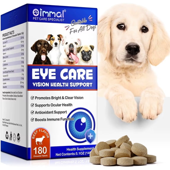 Dog Eye Care Supplement – 180 Chewable Tablets – Vision & Immune Support for Dogs