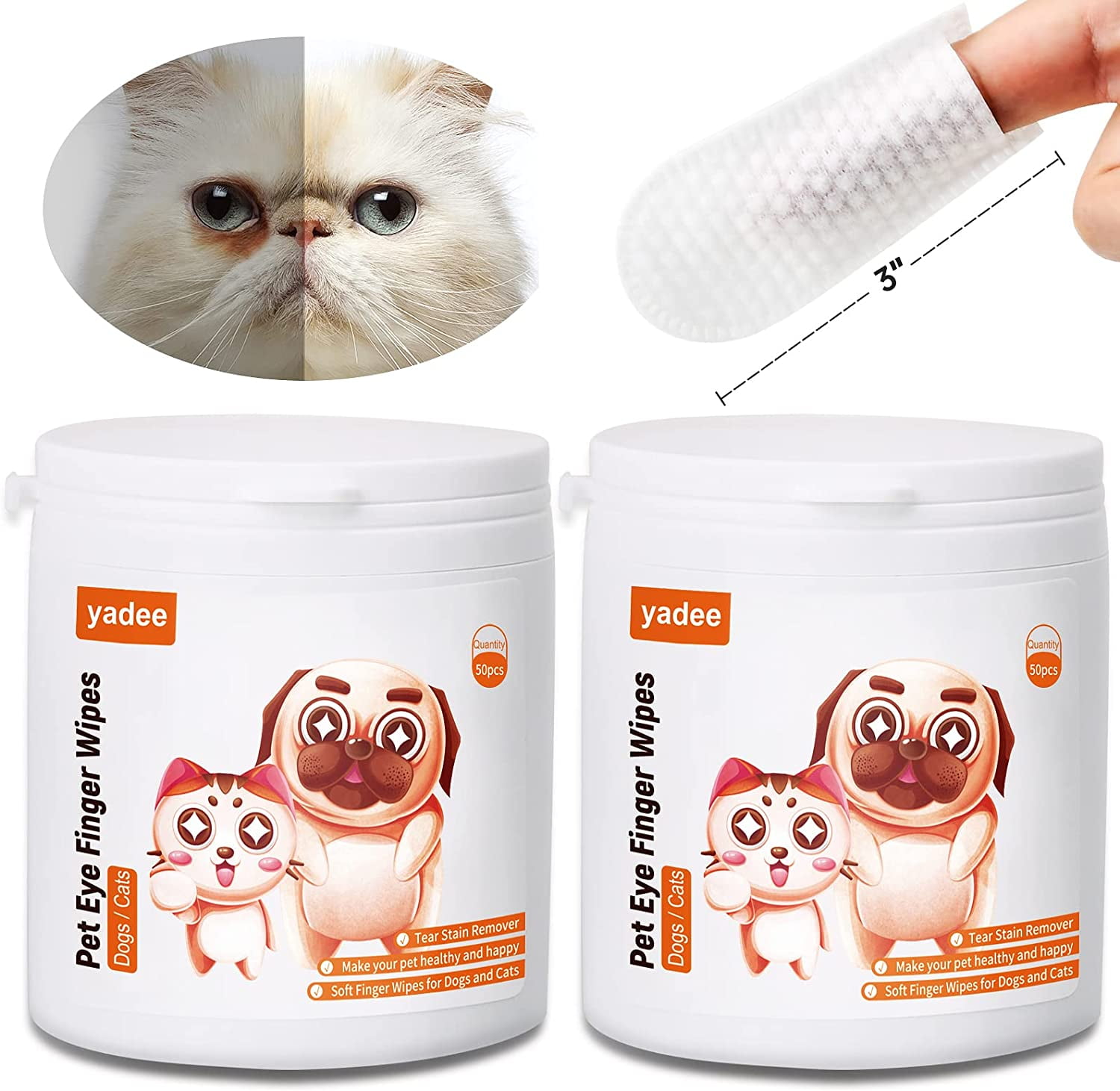 Dog Eye Wipes Tear Stain Remover for Dogs and Cats Finger Eye Wash Pads for Pets 100 Count Dog Eye Cleaning Wipes Unscented Gentle Pet Tear Wipe Removes Dirt and Discharge