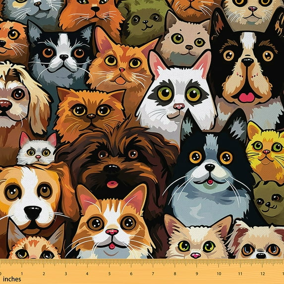 Dog Fabric by the Yard,Cute Cat Upholstery Fabric,Kawaii Pet Animals Decorative Fabric for Dog Cat Lovers,Cartoon Puppy DIY Indoor Outdoor Fabric for Upholstery and Home Accents,3 Yards,Colorful
