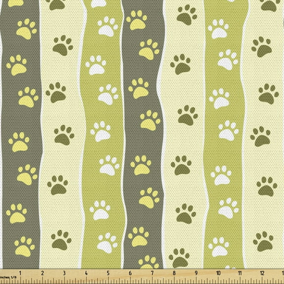 Ambesonne Dog Lover Fabric by the Yard Upholstery, Vertical Foot Print, 3 Yards, Yellow Green Pale Yellow