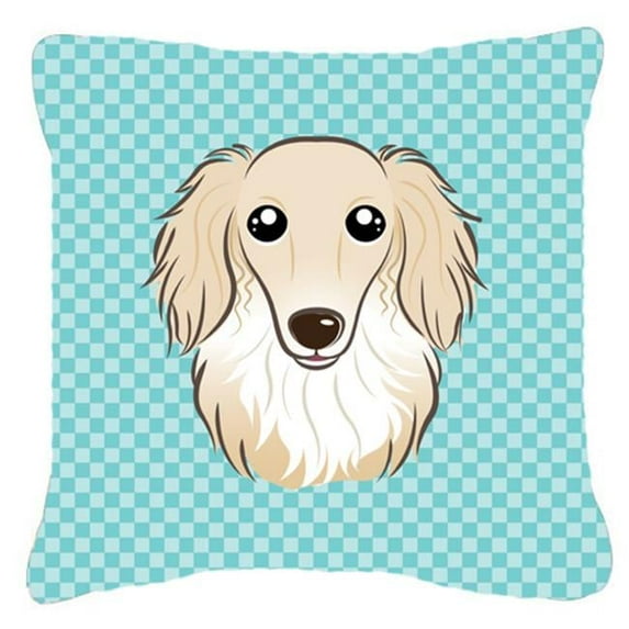Caroline's Treasures BB1150PW1414 Checkerboard Blue Longhair Creme Dachshund Canvas Fabric Decorative Pillow , 14Hx14W,