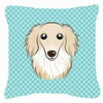 thumbnail image 1 of Caroline's Treasures BB1150PW1414 Checkerboard Blue Longhair Creme Dachshund Canvas Fabric Decorative Pillow , 14Hx14W,, 1 of 4