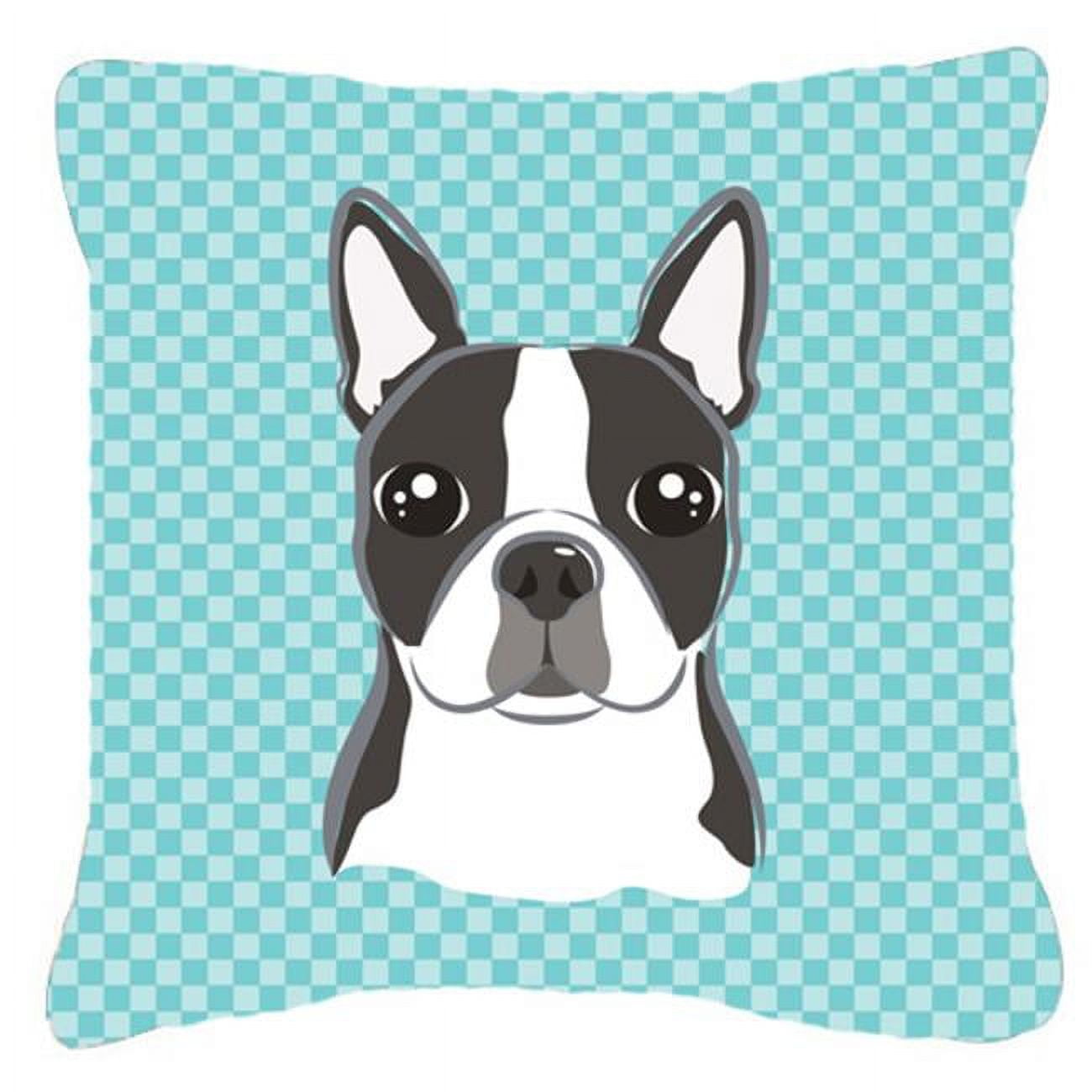 Aqua Checkerboard Dog Face 14" Decorative Pillow