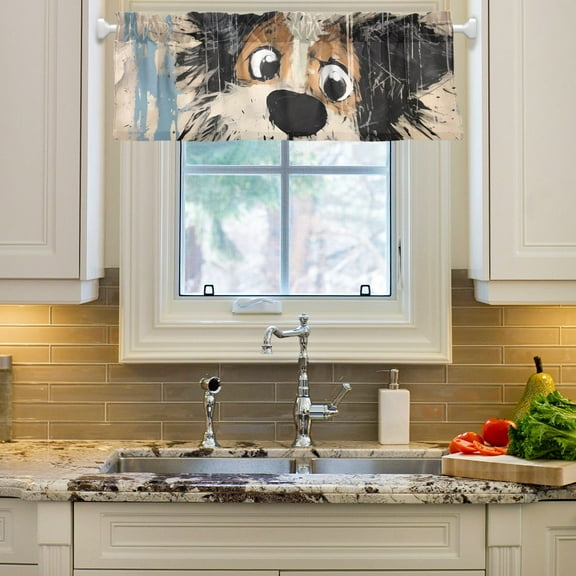 Dog Face Curtain Valances Farmhouse Design Window Treatment Decor Blackout Rod Pocket for Windows Living Room Kitchen 54" x 18"