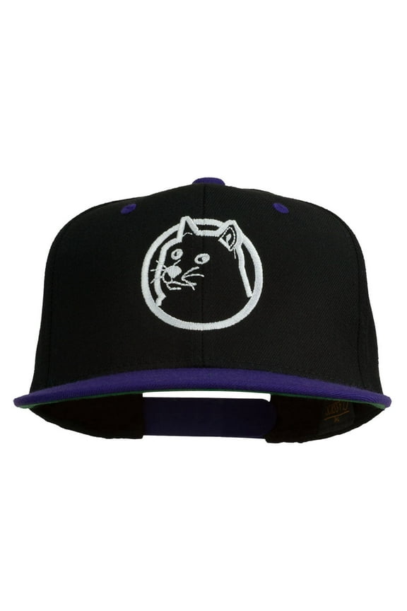 Dog Face Embroidered Flat Bill Snapback Cap - Black Purple OSFM