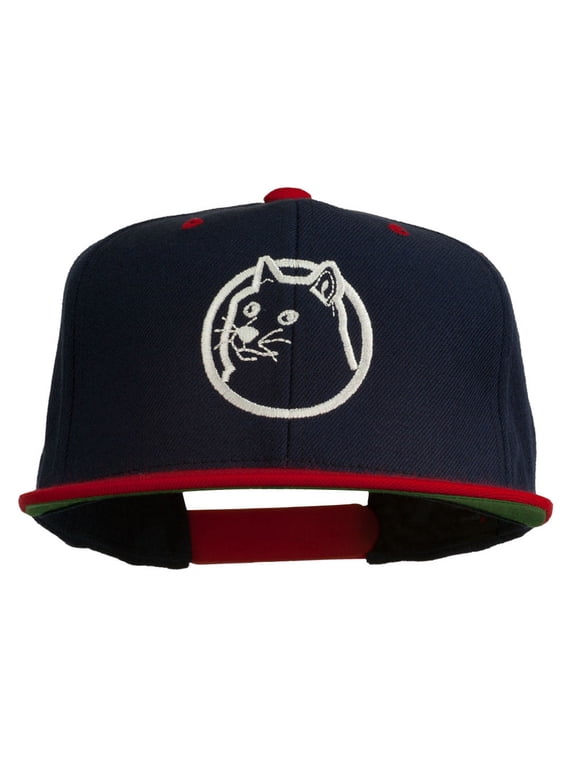 Dog Face Embroidered Flat Bill Snapback Cap - Navy Red OSFM