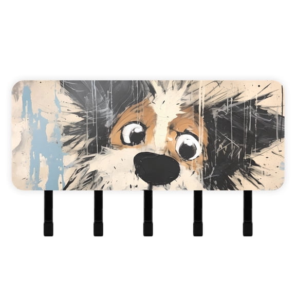 Dog Face Mail Holder Organizer Wall Mount with Shelf Key Holder Key Rack with 5 Key Hooks for Wall Decorative