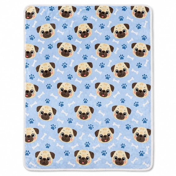 Dog Face Paw Print Sherpa Fleece Blanket, Soft Polyester Throw