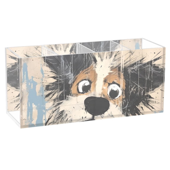 Dog Face Pencil Pen Cosmetic Holder Cup Makeup Brush Holder Desk Accessories Holder Acrylic Organizer for Office School Home