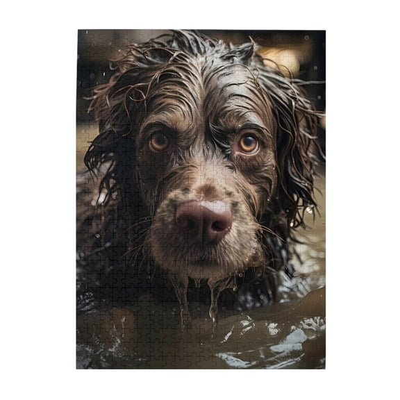 Dog Face Wet Fur Water Mud Drip 500-Piece Wooden Jigsaw Puzzle for Adults, Fun & Challenging Family Brain-Teaser, Perfect Home Decor & Gift