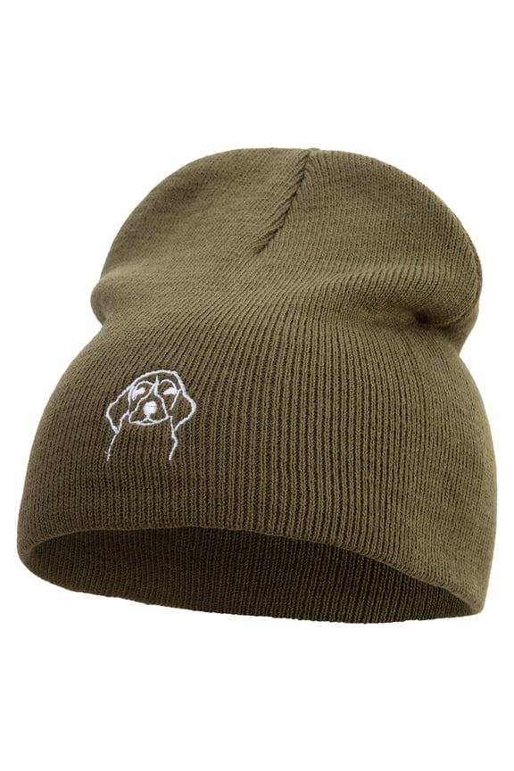 Dog Faces Logo Embroidered 8 inch Acrylic Short Beanie - Olive OSFM