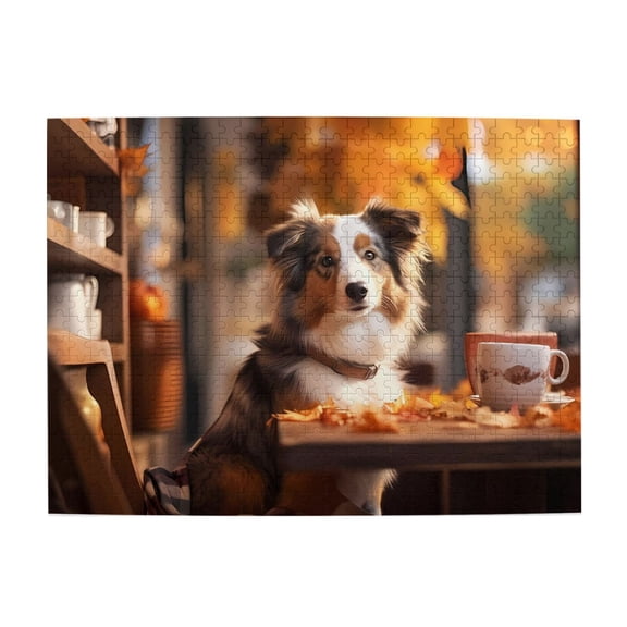 Dog Fall Leaves Coffee Table 500-Piece Wooden Jigsaw Puzzle for Adults, Fun & Challenging Family Game, Stylish Wall Decor & Holiday Gift
