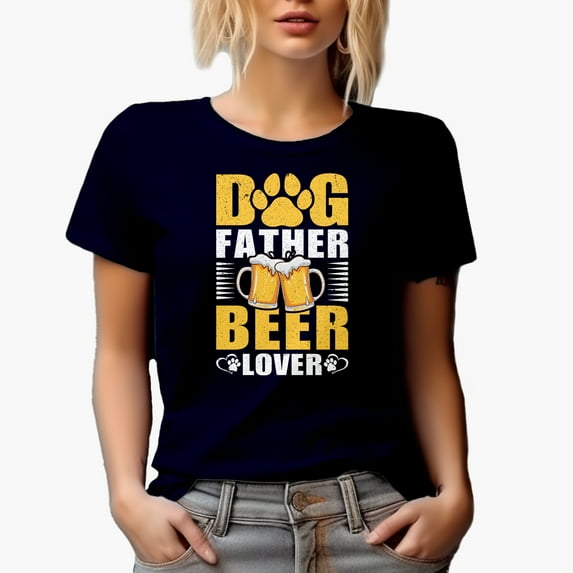 Dog Father, Beer Lover, Father's Day, Navy Blue T-Shirt, 2XL