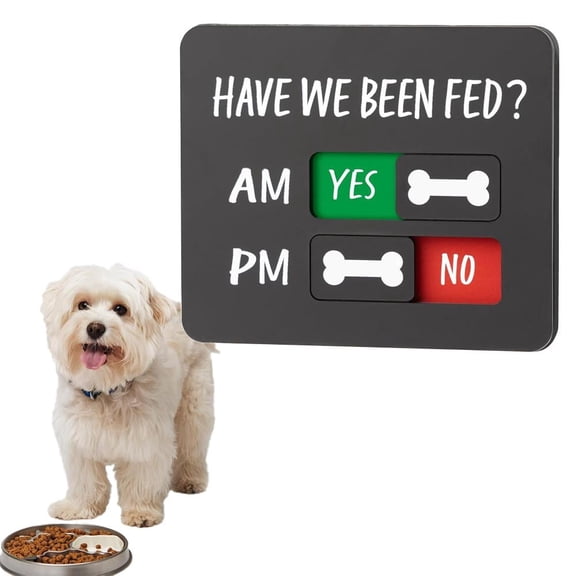 Dog Fed Sign Flip AM PM with Magnet, Pet Feeding Reminder Chart for Dogs and Cats, Did You Feed The Dog Tracker with Easy Slider for Fridge, Durable Feeding Schedule Sign