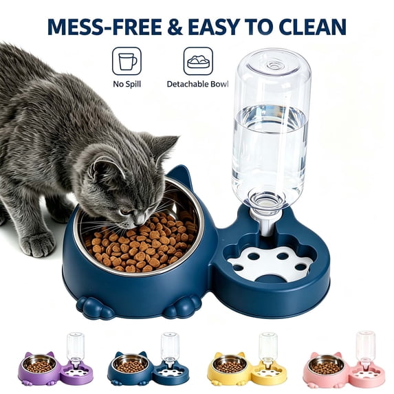 Dog Feeder, Elevated Pet Feeders, with Removable Stainless Steel Bowl and Automatic Water Dispenser for Cats and Dogs, Space Efficient Pet Feeding Station _ Green