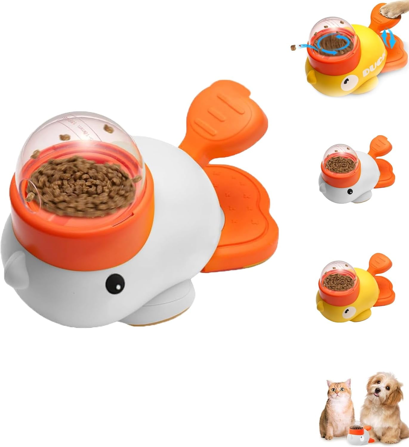 Dog Feeder Puzzle Toy Duck, Duck-Shaped Dog Puzzle Dispenser, 2-in-1 Interactive Cat Slow Feeder Toy Treat, for Small & Medium Pet Anti-Gulping (Yellow)