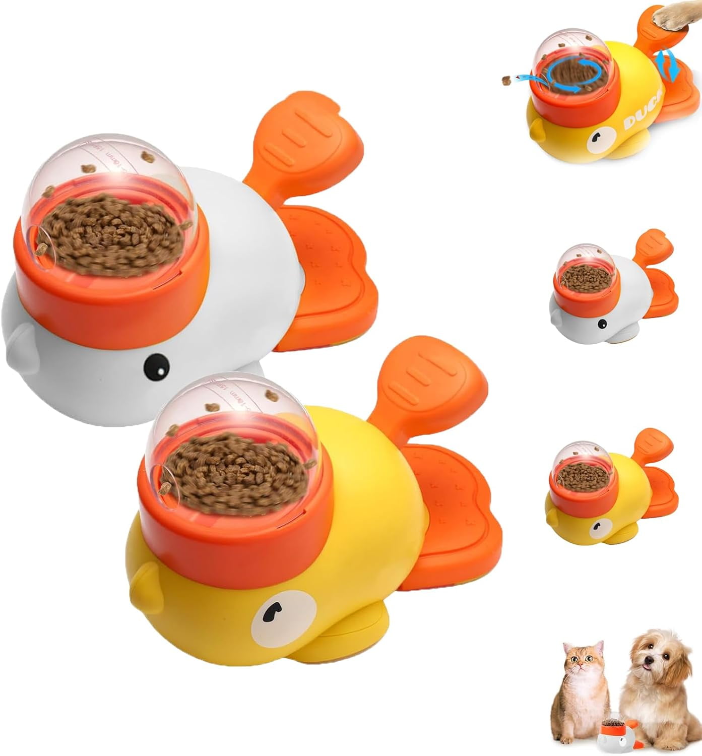 Dog Feeder Puzzle Toy Duck, Duck-Shaped Dog Puzzle Dispenser, 2-in-1 Interactive Cat Slow Feeder Toy Treat, for Small & Medium Pet Anti-Gulping (Yellow)