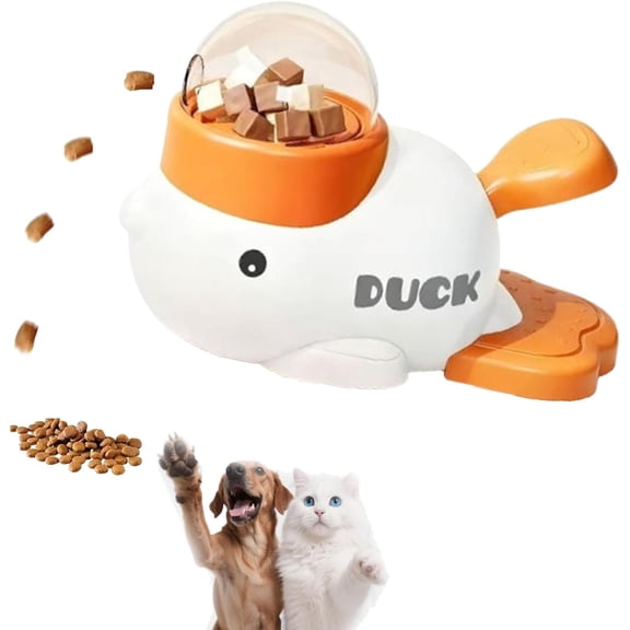 Dog Feeder Puzzle Toy Duck, Duck-Shaped Dog Treat Dispenser Interactive Puzzle Feeder Toy,2-in-1 Interactive Cat SlowFeeder,Cat Slot Machine Treat Dispenser,Stimulation IQ Training Enrichment (White)