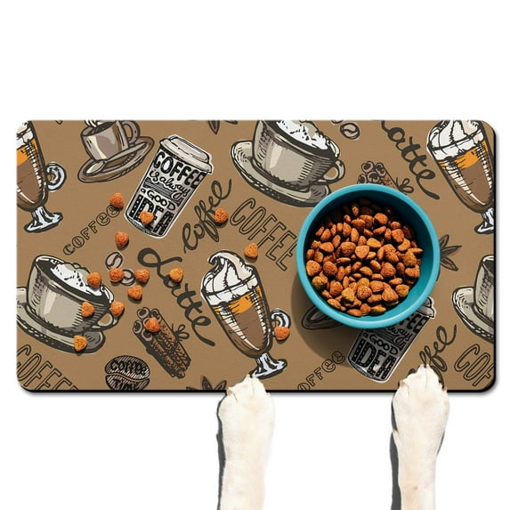 Dog Feeding Mat, Dog Mat for Food and Water, Pet Dog Cat Bowl Mat, Anti-Slip Reusable Cat Feeding Mat with Coffee Beans Latte Chocolate,17inx30in