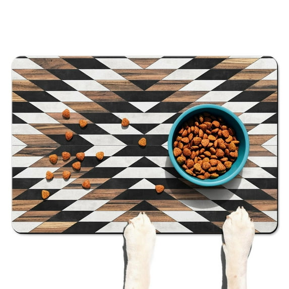 Dog Feeding Mat, Dog Mat for Food and Water, Pet Dog Cat Bowl Mat, Anti-Slip Reusable Water Bowl Mat with Ethnic Tribal Geometric Boho,16inx24in
