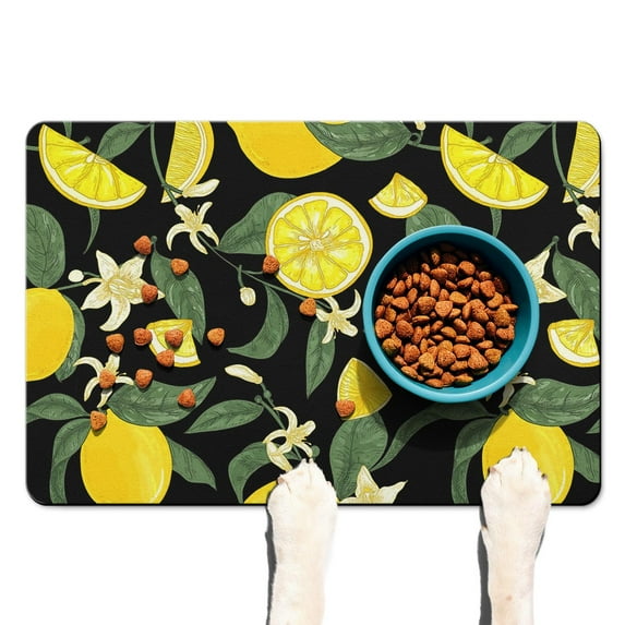 Dog Feeding Mat, Dog Mat for Food and Water, Pet Dog Cat Bowl Mat, Non-Slip Super Absorbent Feeding Mat with Lemon Summer Fruits,16inx24in