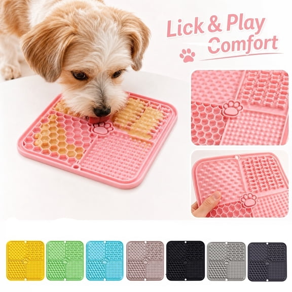 Dog Feeding Mat, Silicone Pet Mat, Mat for Pet Bowls, Waterproof Dog Mat, Pet Sculpted Piece Mat, Light Blue 8X8X0.5 Inch Large Lick Treat Pad with Multi-Textured Patterns, Paw