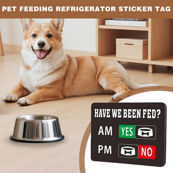 Dog Feeding Reminder, Magnetic Refrigerator Sticker, AM/PM Pet Feeding Tracker with "Yes/No" Sliders, Funny Fridge Sign for Home Office Travel Indoor Outdoor