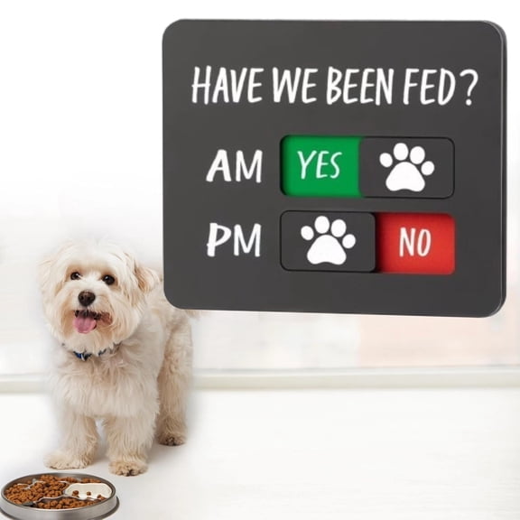 Dog Feeding Reminder Sign with Magnet, Pet Feeding Tracker with Have We Been Fed, Acrylic Slider Sign for Fridge, AM PM Feed Chart Sign with Yes No Option