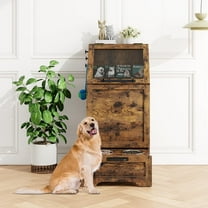 Dog Feeding Station with 2 Elevated Dog Bowls, Pet Feeding Station,turn over Top Pet Food Cabinet,Pet Food Container,Pet Toy Storage Organizer,Modern Storage Organizer