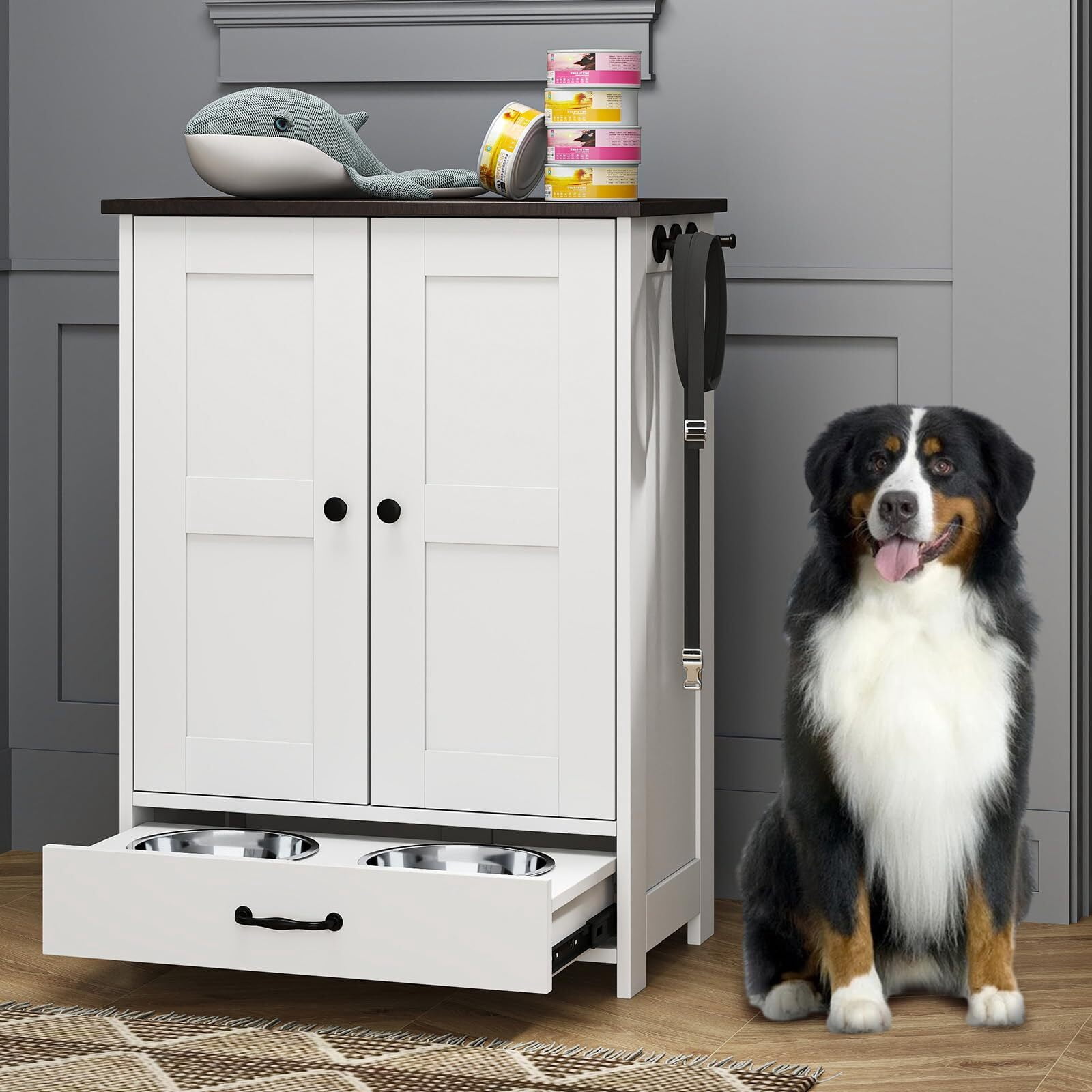 Dog Feeding Station, Dog Food Storage Pet Feeder Cabinet Container with ...