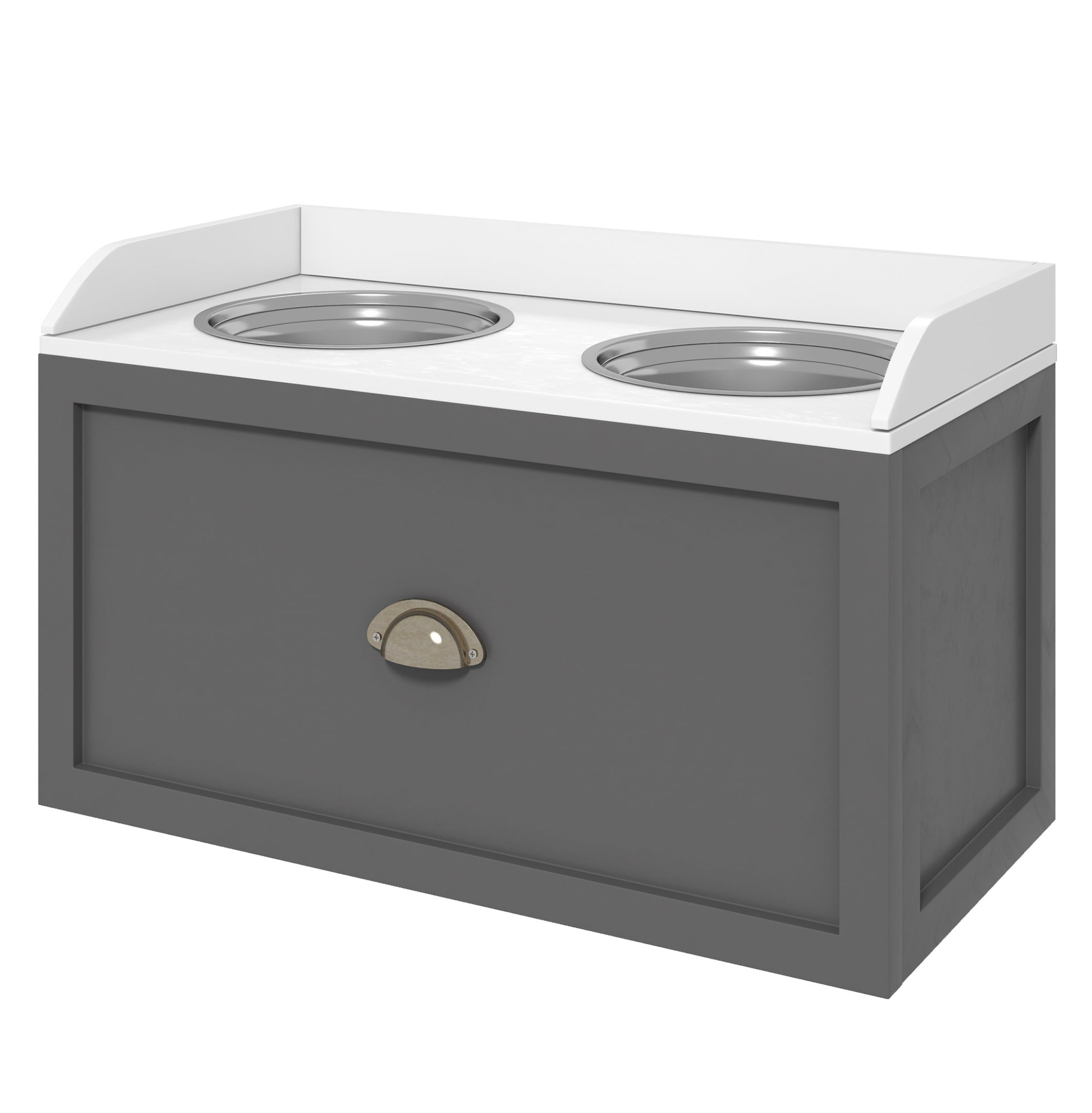 Dog Feeding Station Elevated Bowls, Large Dog Bowls with Storage, 2 Stainless Steel Bowls, Gray