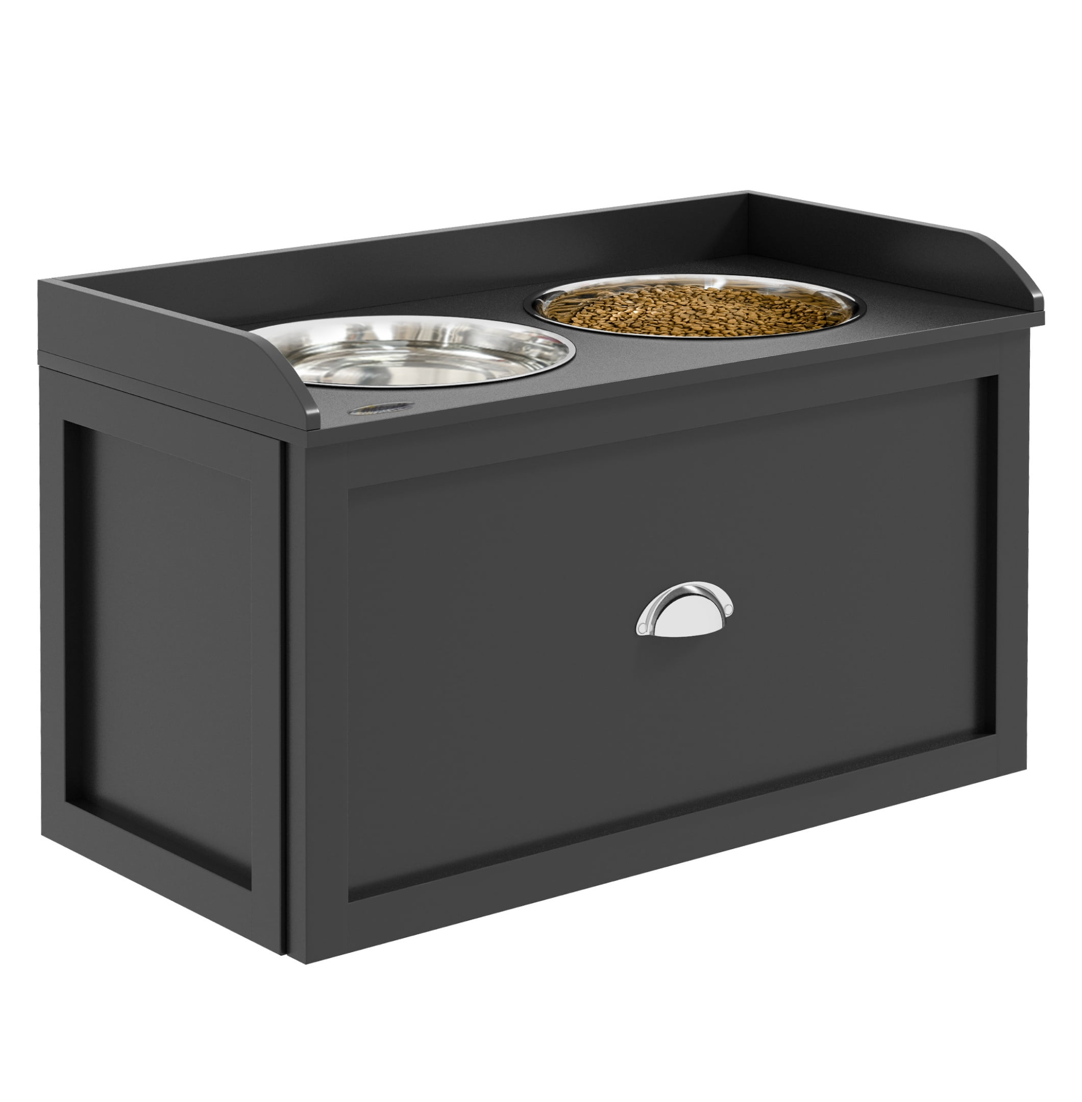 Dog Feeding Station Elevated Bowls for Large Dogs, Pet Dish Set with Storage, Black