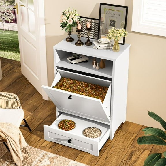 Dog Feeding Station, Pet Feeding Station with Storage and 2 Elevated Dog Bowls