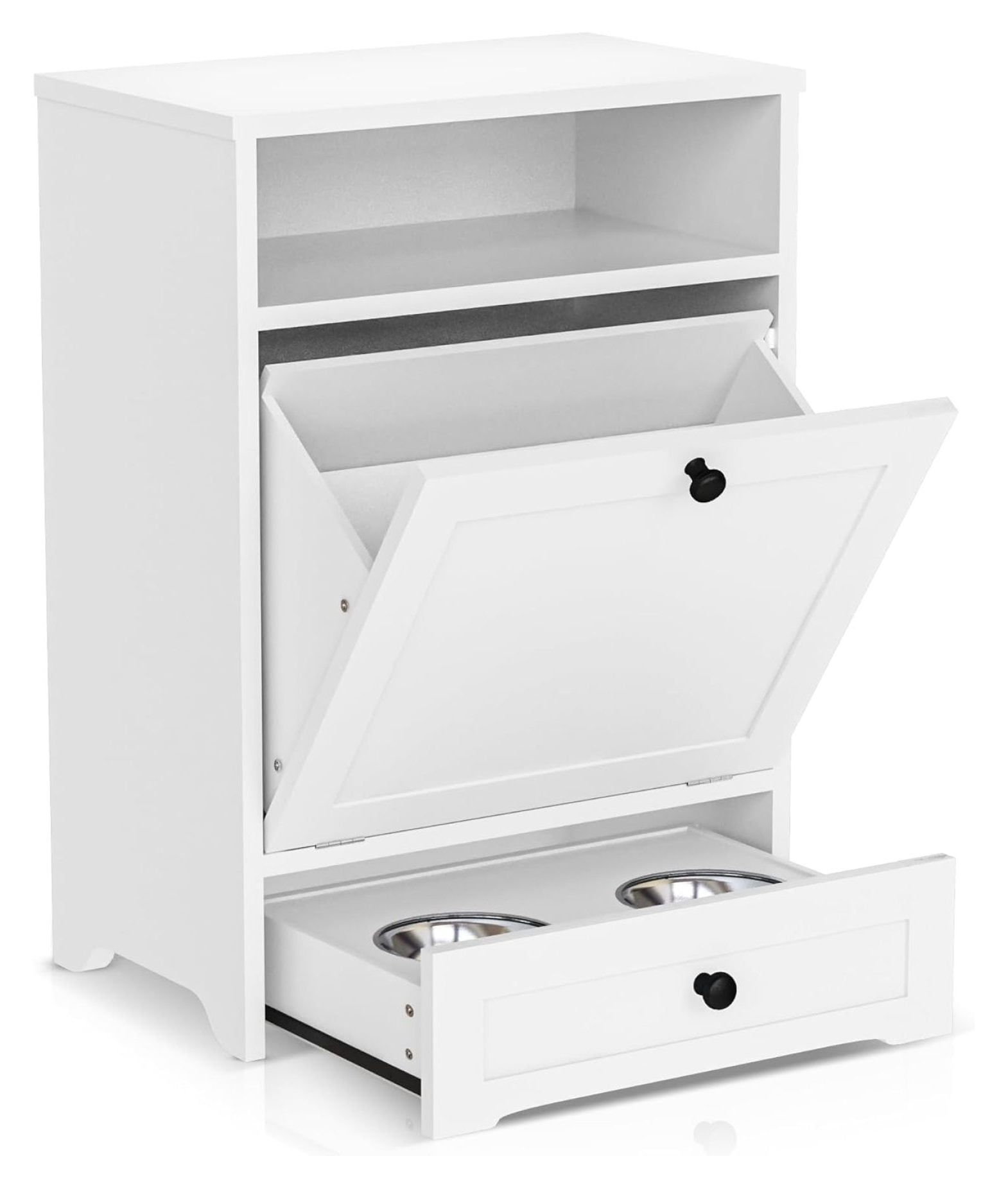 Dog Feeding Station, Storage Container with 2 Raised Dog Bowls, Pet