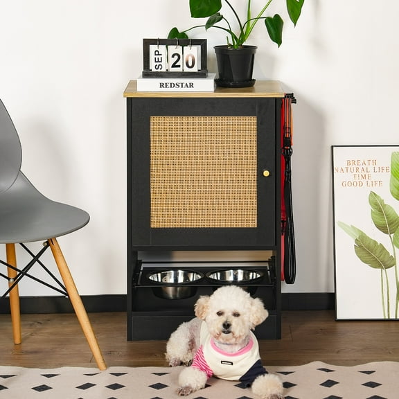 Dog Feeding Station with Storage, Hidden Tilt-Out Elevated Pet Feeding Station, Pet Food Storage Cabinet With 2 Dog Bowls For Dogs And Cats Feeding Watering