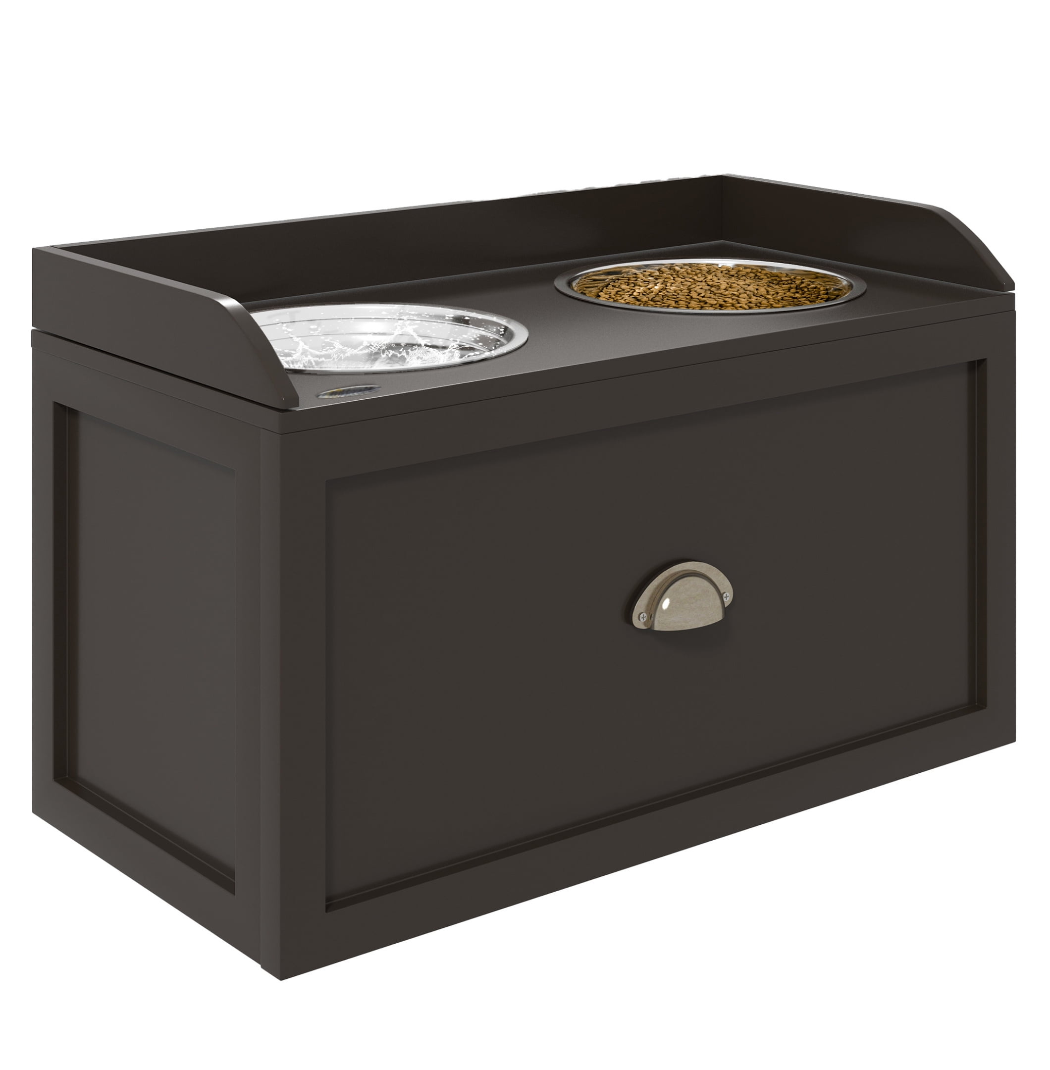 Dog Feeding Station with Storage Drawer, Storage Cabinet with 2 Removable Elevated Dog Bowls for Large Sized Dogs, Coffee