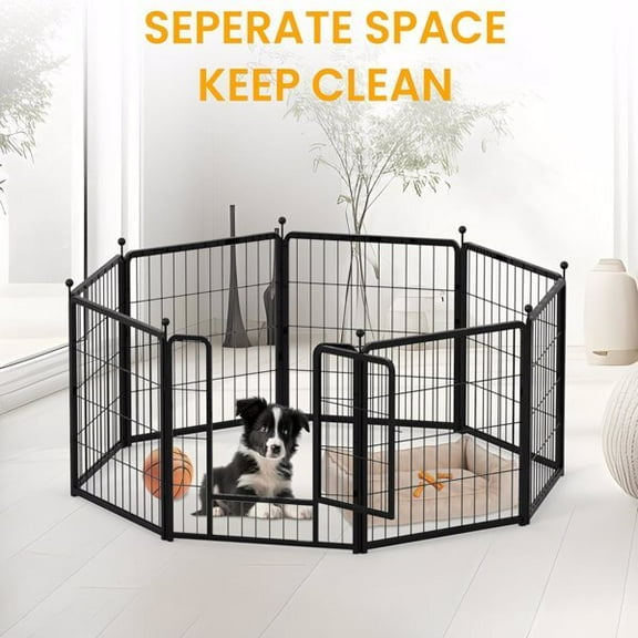 Dog Fence 32 inch 8-panel, ideal small/medium-sized dogs indoors and outdoors, perfect for camping, yard, RV, garden fences, black